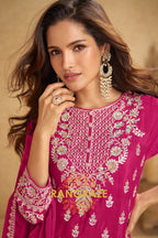 Rose Magenta Pure Chinnon Suit Set with Hand Embroidery