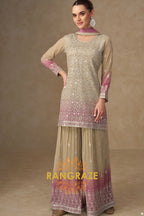 Ivory Rose Pure Georgette Hand Embroidered Sharara Suit Set