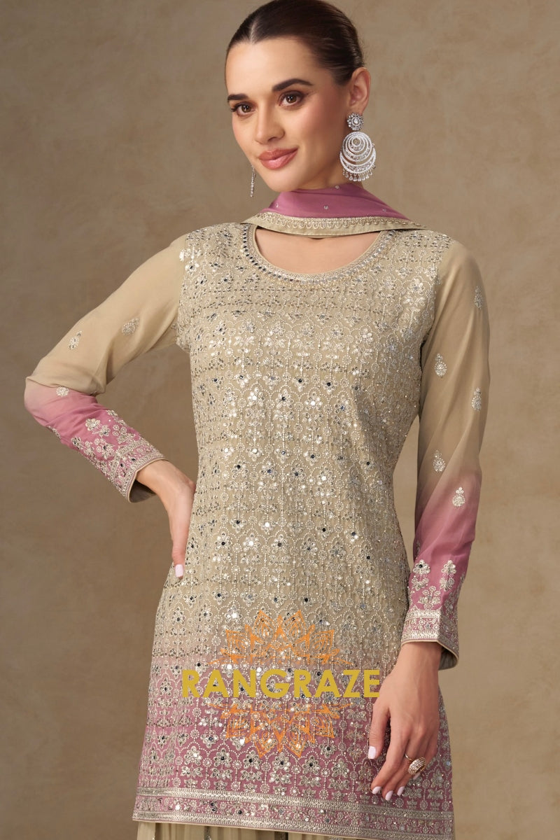Ivory Rose Pure Georgette Hand Embroidered Sharara Suit Set