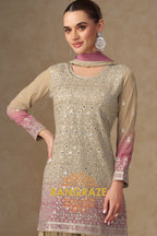 Ivory Rose Pure Georgette Hand Embroidered Sharara Suit Set