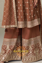 Mocha Pure Georgette Hand Embroidered Sharara Suit Set