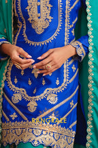 Royal Sapphire Pure Chinnon Suit Set with Hand Embroidery