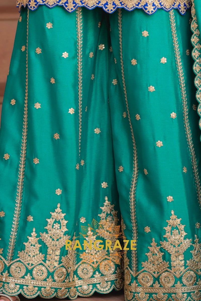 Royal Sapphire Pure Chinnon Suit Set with Hand Embroidery