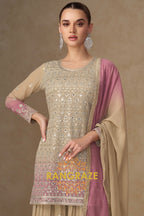Ivory Rose Pure Georgette Hand Embroidered Sharara Suit Set