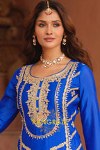 Royal Sapphire Pure Chinnon Suit Set with Hand Embroidery