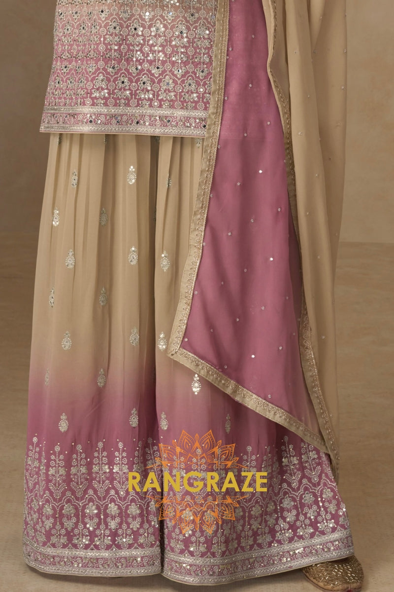 Ivory Rose Pure Georgette Hand Embroidered Sharara Suit Set