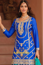 Royal Sapphire Pure Chinnon Suit Set with Hand Embroidery