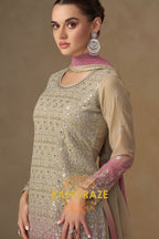 Ivory Rose Pure Georgette Hand Embroidered Sharara Suit Set