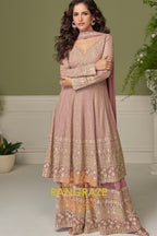 Blush Mauve Pure Georgette Hand Embroidered Sharara Suit Set