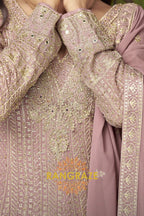 Blush Mauve Pure Georgette Hand Embroidered Sharara Suit Set