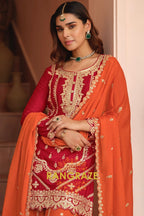 Ruby Ember Pure Chinnon Suit Set with Hand Embroidery
