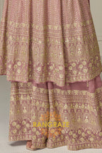 Blush Mauve Pure Georgette Hand Embroidered Sharara Suit Set