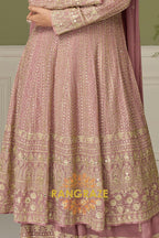 Blush Mauve Pure Georgette Hand Embroidered Sharara Suit Set