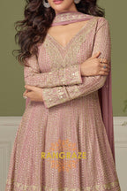 Blush Mauve Pure Georgette Hand Embroidered Sharara Suit Set