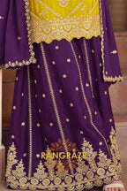 Royal Amber & Purple Pure Chinnon Suit Set with Hand Embroidery