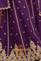 Royal Amber & Purple Pure Chinnon Suit Set with Hand Embroidery