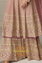 Blush Mauve Pure Georgette Hand Embroidered Sharara Suit Set