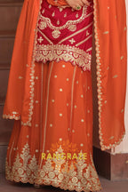 Ruby Ember Pure Chinnon Suit Set with Hand Embroidery