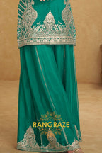 Emerald Teal Pure Chinnon Suit Set with Hand Embroidery