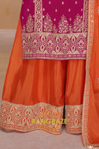 Wine & Orange Pure Chinnon Hand Embroidered Suit Set