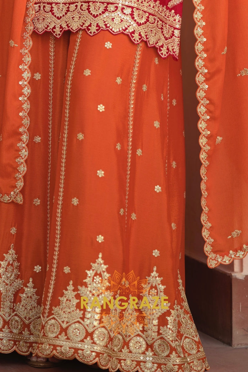 Ruby Ember Pure Chinnon Suit Set with Hand Embroidery