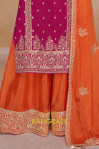 Wine & Orange Pure Chinnon Hand Embroidered Suit Set