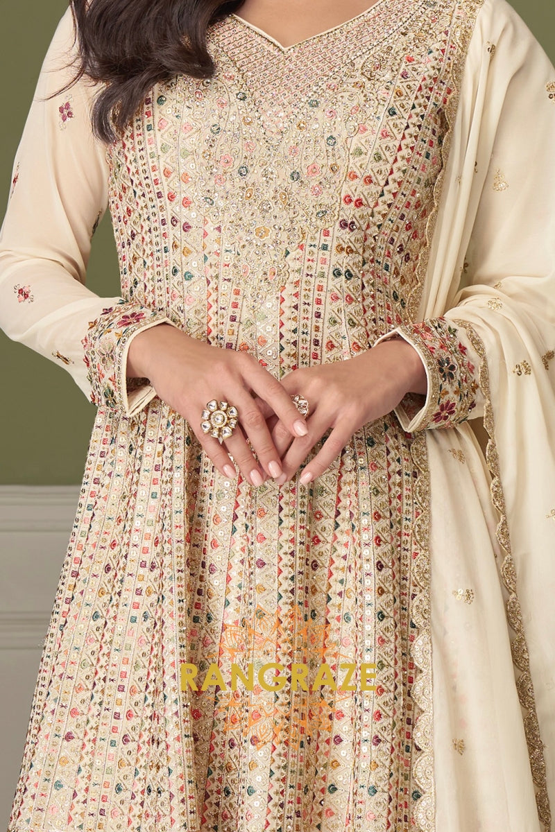 Ivory Pure Georgette Hand Embroidered Sharara Suit Set