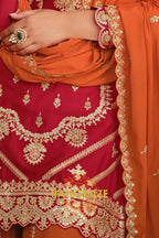 Ruby Ember Pure Chinnon Suit Set with Hand Embroidery