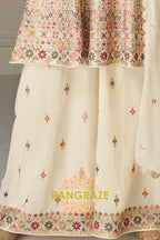 Ivory Pure Georgette Hand Embroidered Sharara Suit Set