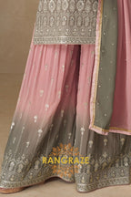 Blush Sage Pure Georgette Hand Embroidered Sharara Suit Set
