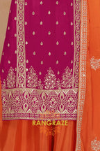Wine & Orange Pure Chinnon Hand Embroidered Suit Set