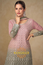 Blush Sage Pure Georgette Hand Embroidered Sharara Suit Set