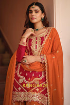 Ruby Ember Pure Chinnon Suit Set with Hand Embroidery