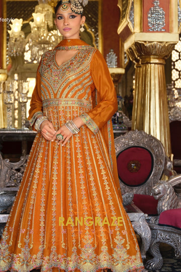 Amber Regal Chinnon Anarkali Suit Set with Hand Embroidery