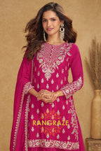 Rose Magenta Pure Chinnon Suit Set with Hand Embroidery