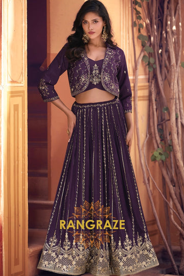 Deep Plum Embroidered Lehenga Set