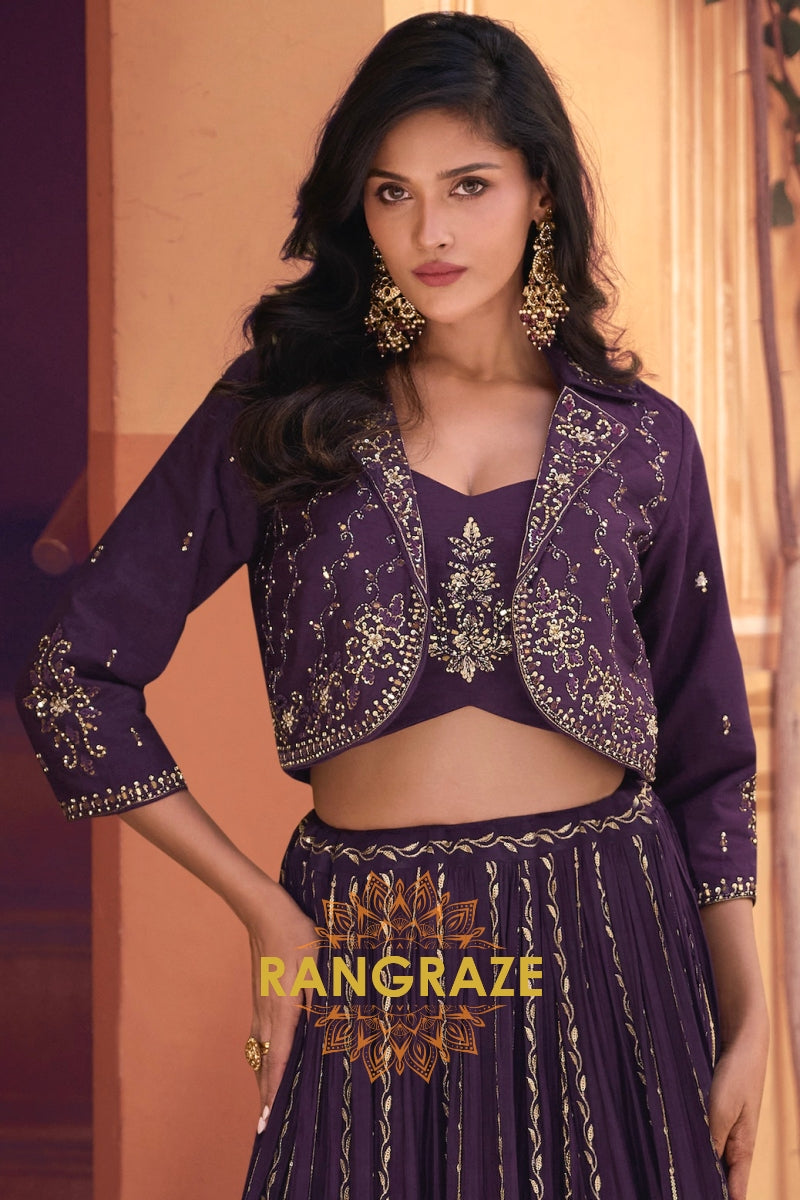 Deep Plum Embroidered Lehenga Set