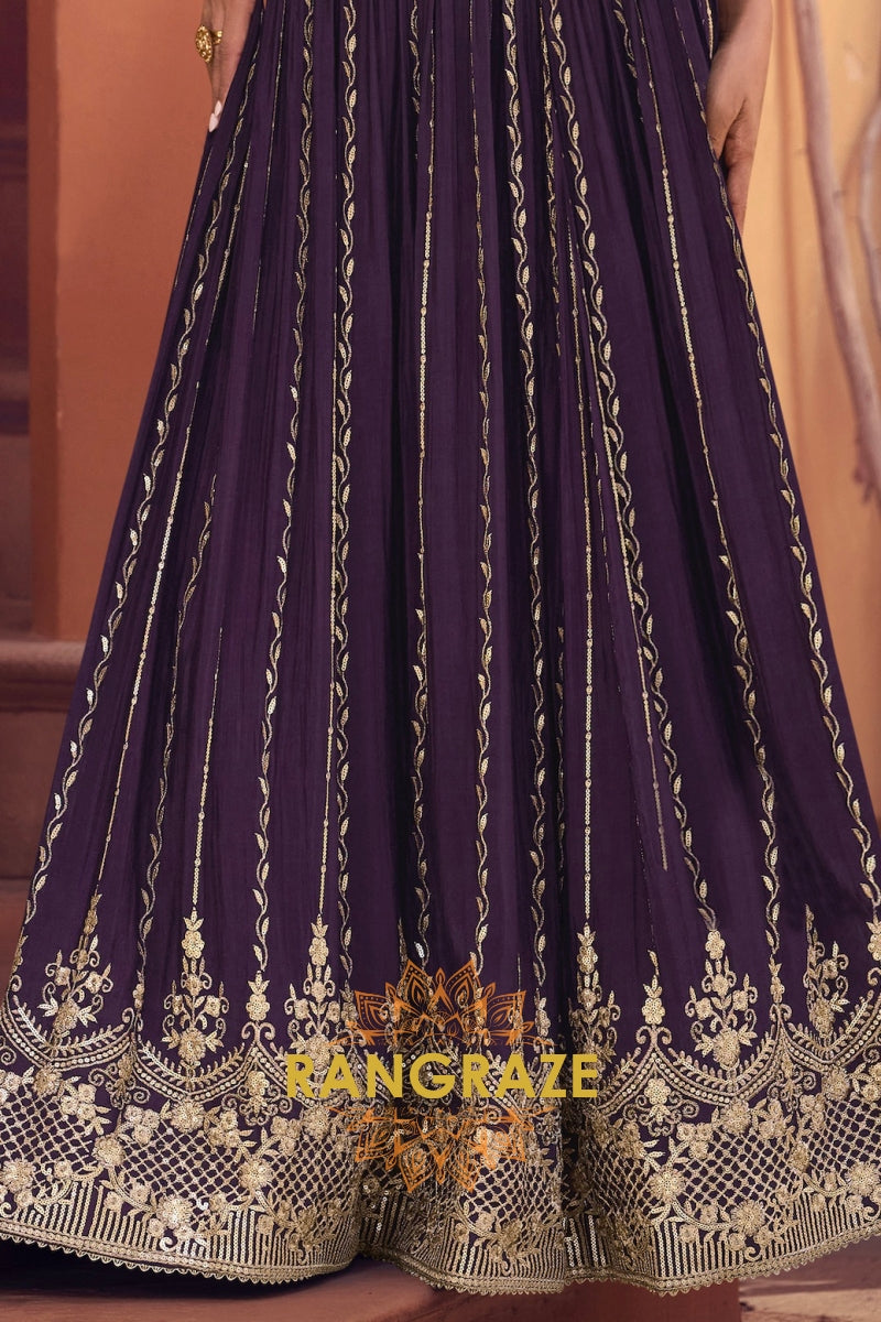 Deep Plum Embroidered Lehenga Set