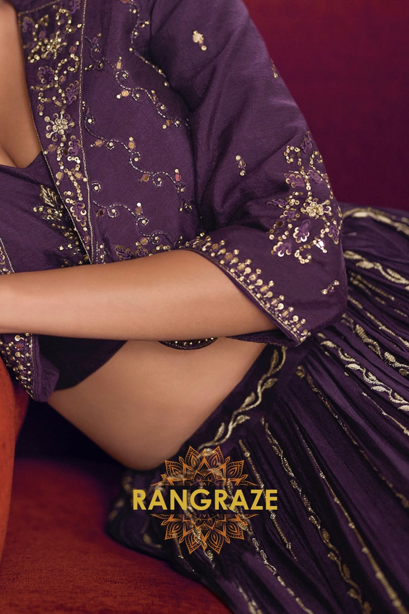 Deep Plum Embroidered Lehenga Set