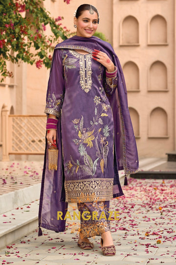 Purple Shimmer Embroidered Palazzo Suit Set