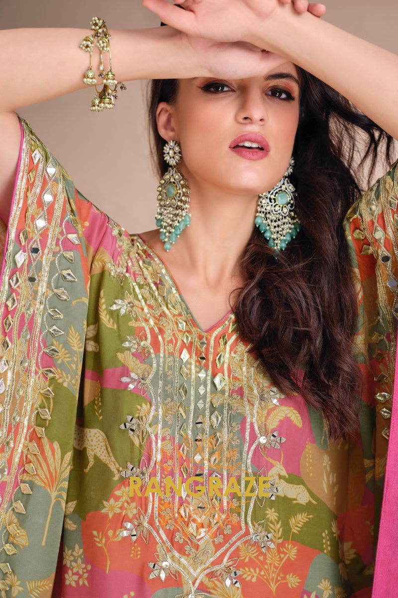 Vibrant Floral Printed Kaftan Suit Set
