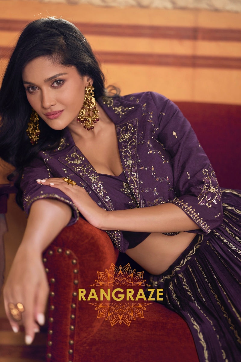 Deep Plum Embroidered Lehenga Set