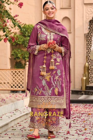 Royal Mauve Shimmer Embroidered Suit Set