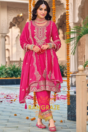 Fuchsia Pink Embroidered Traditional Suit Set