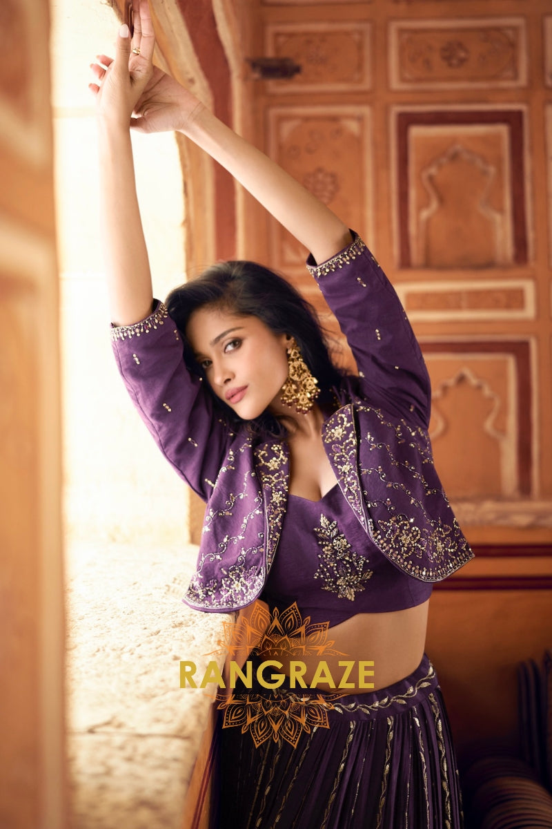 Deep Plum Embroidered Lehenga Set