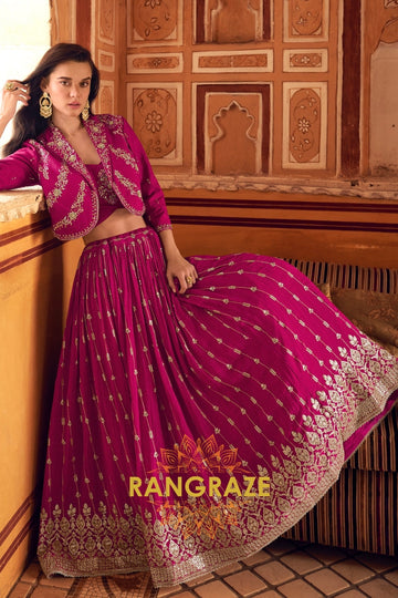 Elegant Magenta Embroidered Lehenga Set