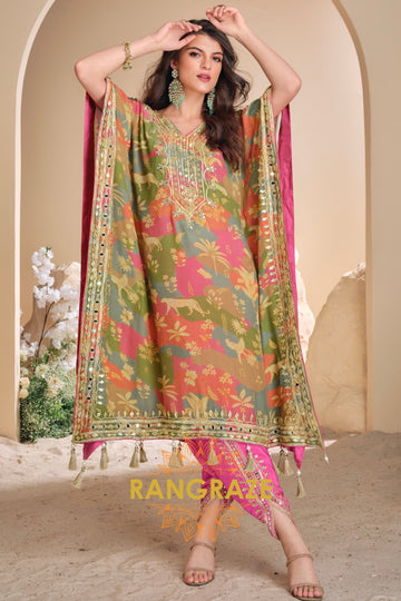 Vibrant Floral Printed Kaftan Suit Set