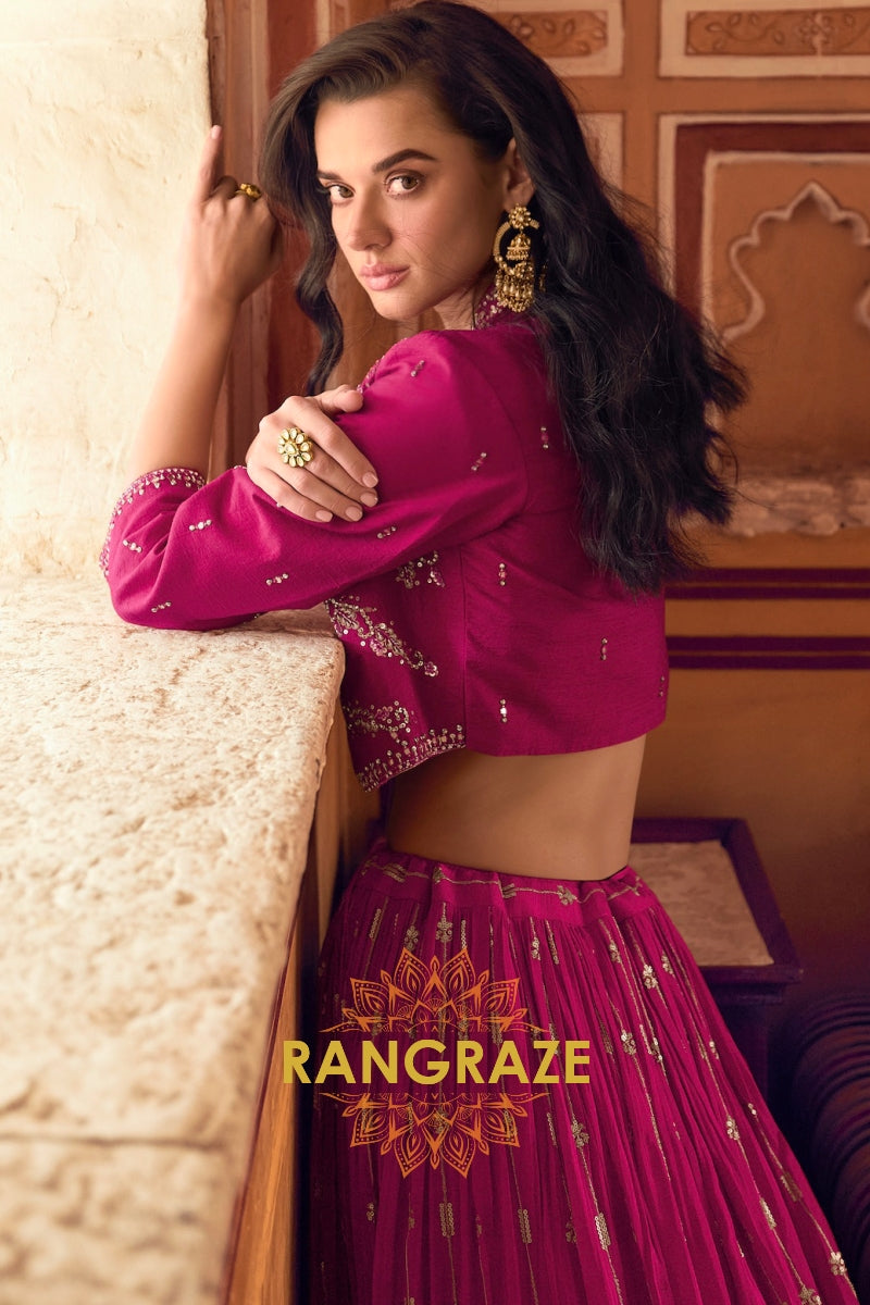 Elegant Magenta Embroidered Lehenga Set