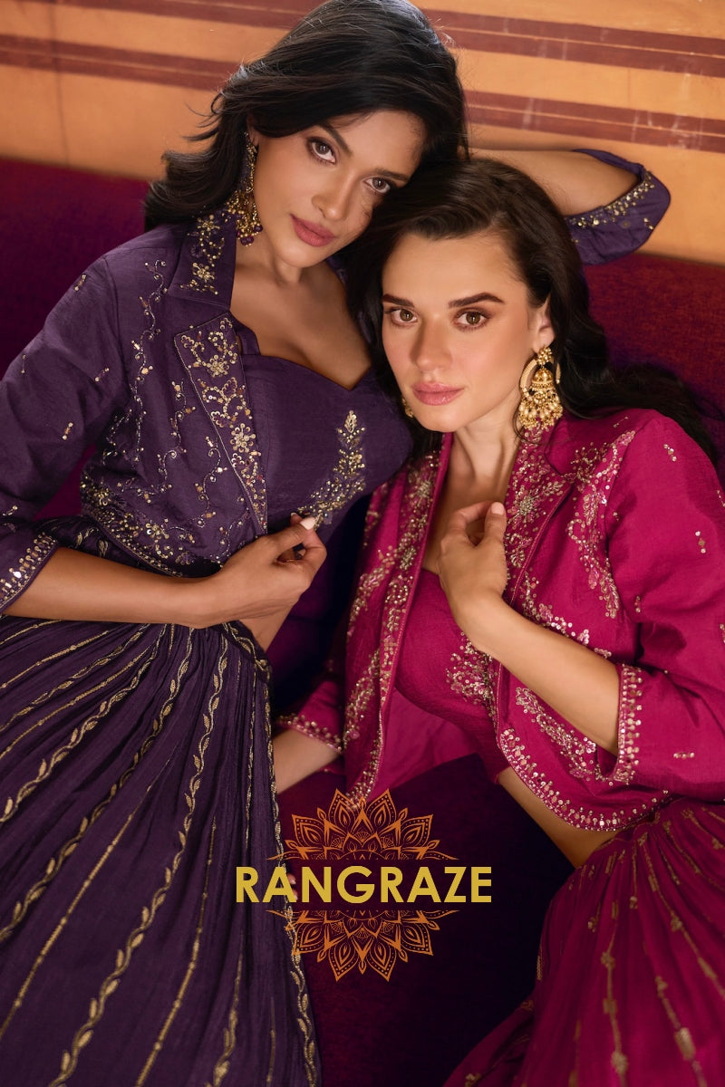 Deep Plum Embroidered Lehenga Set