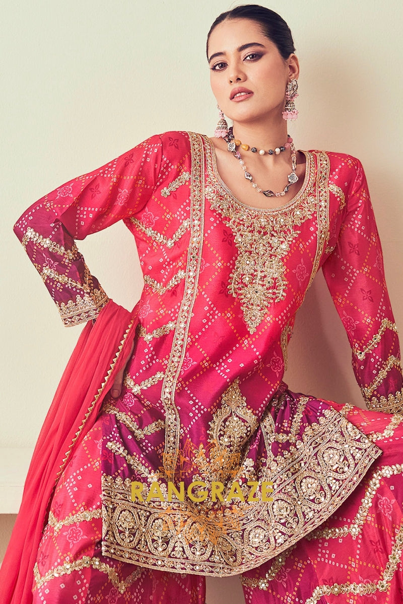 Stunning Pink and Purple Sarara Style Suit Set